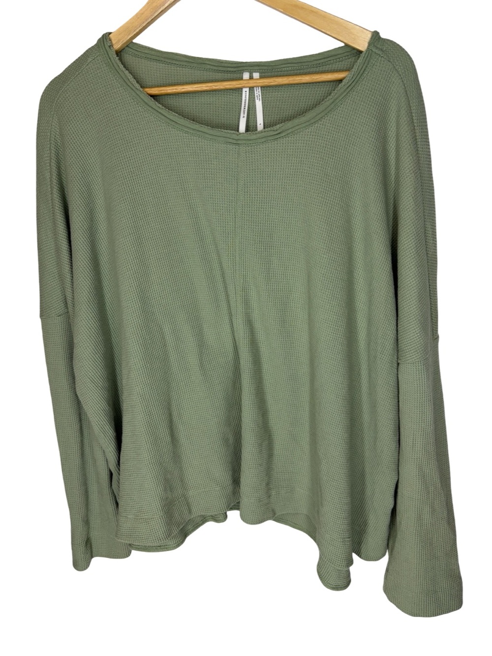 ANTHROPOLOGIE Lightweight Olive Green Waffle Knit Long-Sleeve Top LARGE